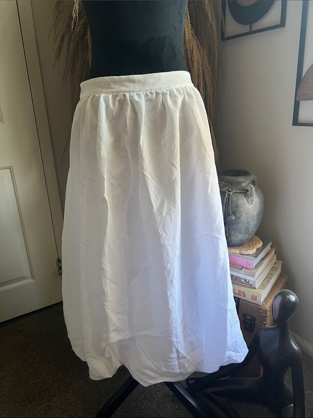 White Full Midi Balloon Skirt
